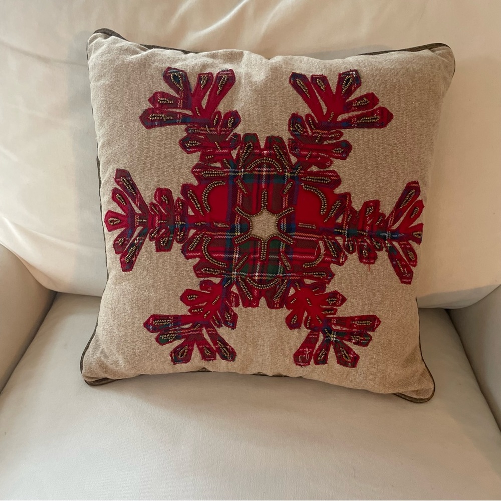 Pier 1 Imports Plaid Beaded Christmas Pillow
